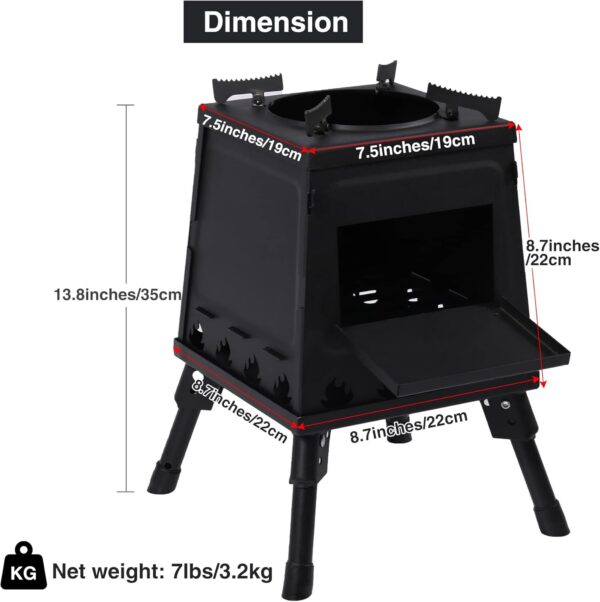 Lineslife Wood Burning Camp Stove, Portable Cast Iron Camping Wood Stove, Black Woodstove with Carrying Case for Backpacking Outdoor Cooking