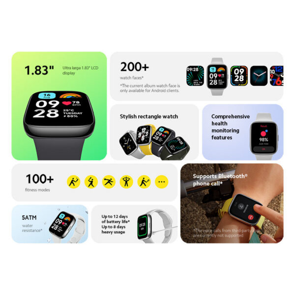 dc257792d2b9f30f Xiaomi Redmi Watch 3 Active Global Version Smartwatch 1.83'' LCD Display Bluetooth Phone Call 12 Days Battery Blood Oxygen 5ATM