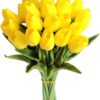 Mandy's 20pcs Yellow Artificial Tulip Silk Fake Flowers 13.5" for Mother's Day Easter Valentine’s Day Gifts in Bulk Home Kitchen Wedding Decorations