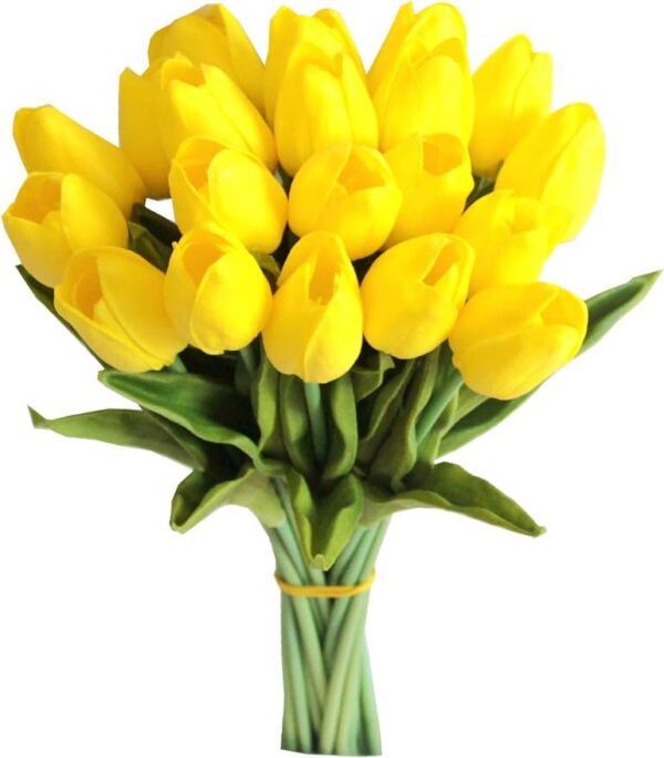 Mandy's 20pcs Yellow Artificial Tulip Silk Fake Flowers 13.5" for Mother's Day Easter Valentine’s Day Gifts in Bulk Home Kitchen Wedding Decorations