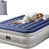 Bonnlo Twin/Queen Air Mattress with Built-in Pump 18" Raised Blow Up Mattress Soft Flocked Top Leakproof Inflatable Bed with Carry Bag for Outdoor & Indoor Use Camping (Blue, Twin)