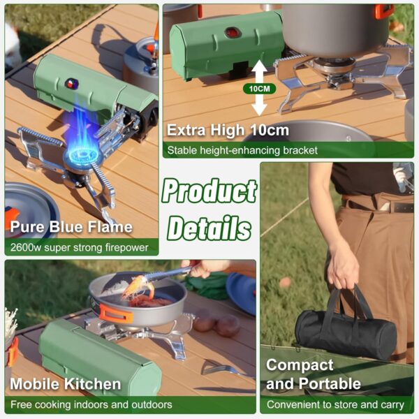 dc3d8337255e29ae Orifesio Foldable Camping Stove, 2600W Portable Butane Stove with Windshield and Storage Bag, Ideal for Camping, Picnic, Hiking, Home, Travel