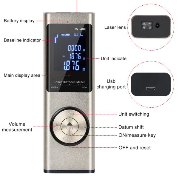 40M/60M Smart Digital Laser Portable Rangefinder Range Finder Mini Handheld Distance Measuring Tool Meter