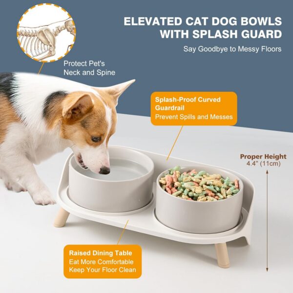 dc4a232ddf3d5f50 Cat Food Water Bowl Set - Raised Cat Bowls with Non Slip Stand - Elevated Puppy Bowls for Small Dogs - Double Ceramic Cat Feeding Bowls with Splash Proof Guard - Tall Cat Dishes - 2 x 480 ML - 16.2 OZ
