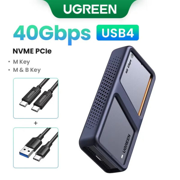 dc56053c6f21b0ea UGREEN 40Gbps NVMe SSD Enclosure M.2 to USB4.0 SSD Case Compatible with M.2 NVME PCIe Built-in Cooling Vest Aluminum Case