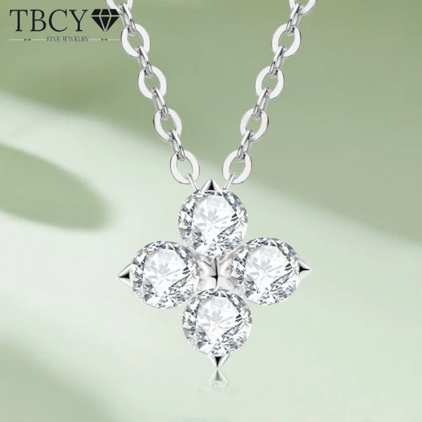 TBCYD 3MM 0.4cttw D Color Clover Necklace Pendants For Women S925 Silver 18K Gold Plated Neck Chain Classic Fine Jewelry Gifts