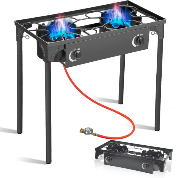 BACOENG Hockerkocher Gas 10KW, Campingkocher Inklusive 1.5 m Schlauch und 50 mbar Druckregler
