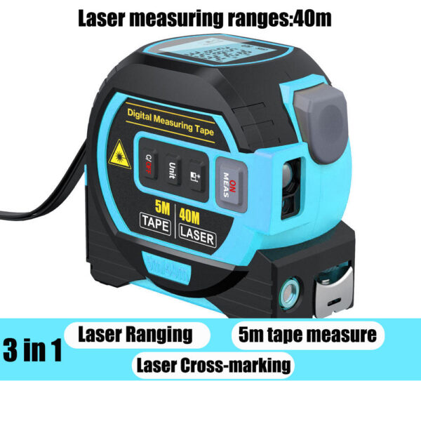 3in1 Laser Rangefinder 5m Tape Measure Ruler LCD Display with Backlight Distance Meter Building Device Area Volumes Surveying