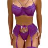 Avidlove Garter Set Lingerie for Women Fishnet Sexy Underwire Lace 4 Piece Sets Chain Bra S-XXL