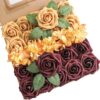 YYHUAWU Artificial Flowers Combo Box Set Gradient Color Flower Leaf with Stems for DIY Wedding Bouquets Centerpieces Baby Shower Party Home Decorations Peach
