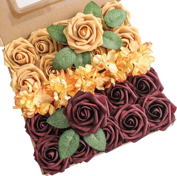 YYHUAWU Artificial Flowers Combo Box Set Gradient Color Flower Leaf with Stems for DIY Wedding Bouquets Centerpieces Baby Shower Party Home Decorations Peach