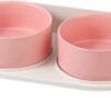 dcd78d8812741f7c Cat Food Water Bowl Set - Raised Cat Bowls with Non Slip Stand - Elevated Puppy Bowls for Small Dogs - Double Ceramic Cat Feeding Bowls with Splash Proof Guard - Tall Cat Dishes - 2 x 480 ML - 16.2 OZ