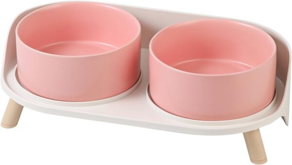 dcd78d8812741f7c Cat Food Water Bowl Set - Raised Cat Bowls with Non Slip Stand - Elevated Puppy Bowls for Small Dogs - Double Ceramic Cat Feeding Bowls with Splash Proof Guard - Tall Cat Dishes - 2 x 480 ML - 16.2 OZ