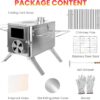 LAMA Tent Camping Stove, Portable Folding Stainless Steel Wood Stove with Chimneys and Gloves, Wood Burner for Tents, Hiking, Cooking, Heating, Camping, Silverwhite