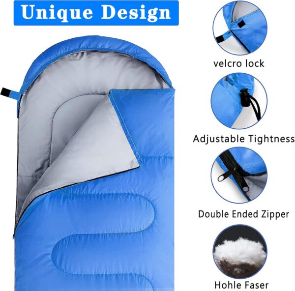 Schlafsack Outdoor,Blauer Tragbarer Schlafsack 4 Jahreszeiten 210 * 75cm, mit Kissen und Augenmaske und Ohrstöpsel, Geeignet Schlafsack Erwachsene und Kinder für Camping, Strand und Wandern