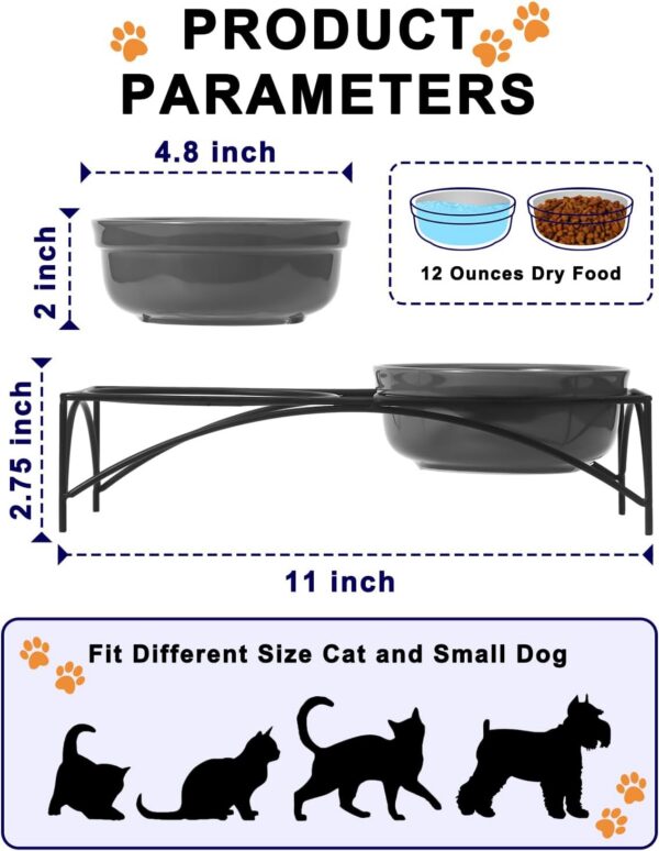 Y YHY Ceramic Raised Pet Bowls 12 oz Capacity 2.75” Height Sturdy Metal Stand, Grey