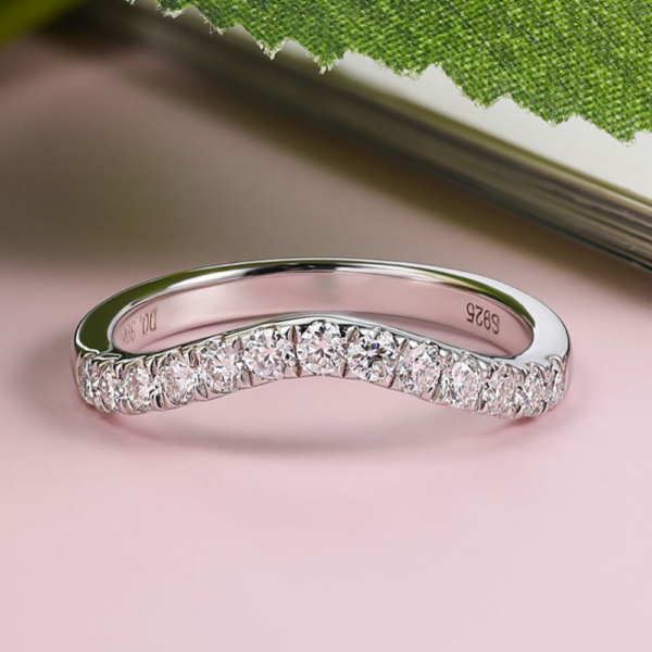 dd05eadbdbb2d87a M-JA Half Eternity Moissanite Ring Curved Wedding Band Sterling Sier 0.39ct Lab Diamond Rings for Women D Color Jewelry