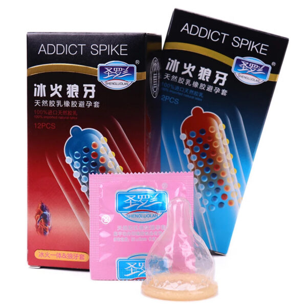12PCS Erotic Condoms Ice and Hot Feeling Big Particles Spikes Condom G Point Stimulation Sexshop Contraception for Men Sex Toys