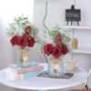 Faux Flowers with Vase,Artificial Silk Roses in Vase, Fake Plant Eucalyptus Flower Arrangement for Home Office Farmhouse Bathroom Dining Table Centerpiece Decorations Coffee Table Decor (Burgundy)