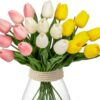 10 Pcs Orange Tulips Artificial Flowers Real Touch Fake Tulips Fake Flowers for Decoration 13.5" Faux Tulips Faux Flowers Bulk Artificial Tulips Flowers for Vase Centerpieces Home Wedding Bouquet