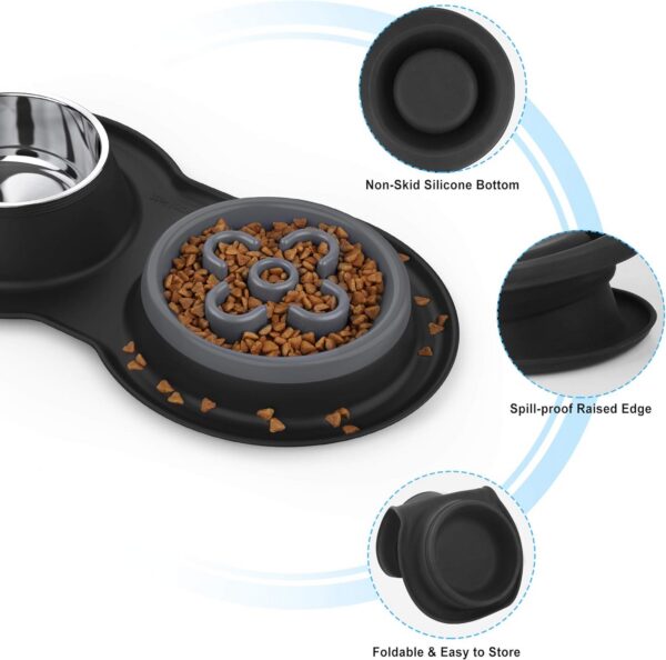 dd481ab8368a20b9 BurgeonNest Dog Bowl Slow Feeder,4 in 1 Dog Food and Water Bowl with Stand Slow Down Eating Dog Puzzle Bowl Set with Non-Skid Silicone Mat for Small Medium Dogs