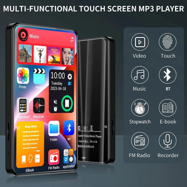 dd7cd5ab4c300071 HD MP3 MP4 PlayerFull Touch ScreenBluetooth 5.2 Walkman16GBBuilt-in SpeakerMusic PlayerFM RadioRecordingEbook