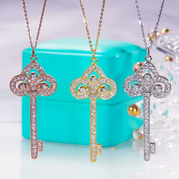 dd7dc71ce1e56695 Real Sterling Sier Pendant Gold Plated Fashion Diamond Key Necklace New Wedding Dinner Party Fine Jewelry for Women