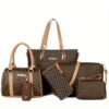 ddb36ed0566595d0 6pcs Tote Bag Boston Bag Clutch Purse Set, PU Leather Textured Shoulder Bag, Casual Versatile Commuter Bag