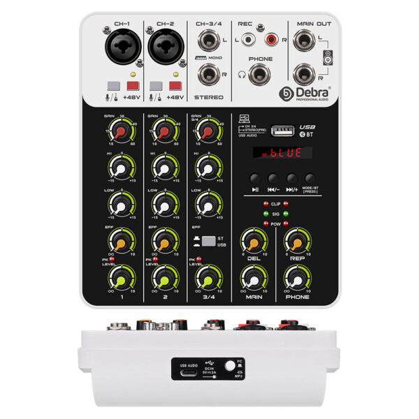 V4 Interface with Bluetooth USB Recording Computer 48V Phantom Power Delay Replay Effects, 4-Channel Audio Mixer