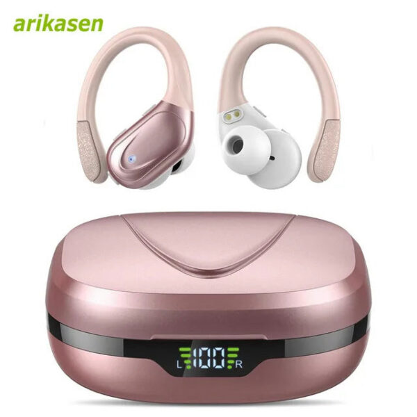 Wireless Earbuds Sport Bluetooth 5.3 Headphones with Noise Cancelg Mic 75H HiFi Stereo Over Ear Bud LED Display USB-C IPX6