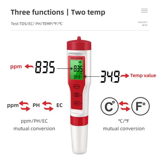 ddd6bd043d8adcd5 4 in 1 PH TDS EC Temperature Meter Digital Quality Monitor Tester for Pools Drinking Water Aquariums