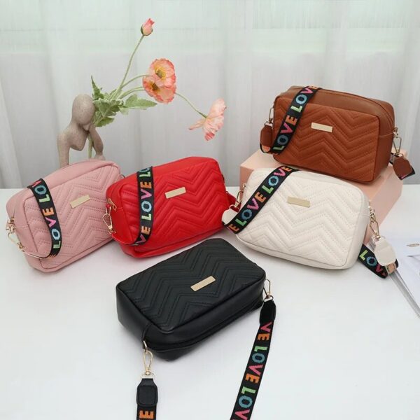 Rilibegan Embroidered Camera PU Material Casual Small Square Versatile Single Bag Printed Shoulder Strap