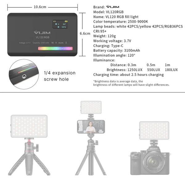dddceca1635712b2 Ulanzi VL120 RGB Camera Video Light Mini Portable 3100mAh Photography Lighting Smartphone Vlog Fill Light RGB Video Light