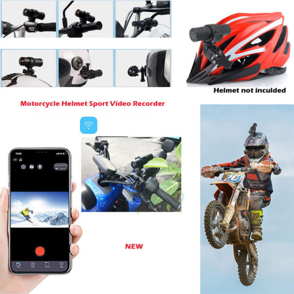 WiFi Motorcycle Camera Handlebar Mount Waterproof Rechargeable Helmet Dash Cam Cycg Action Camcorder Riders Video Recorder