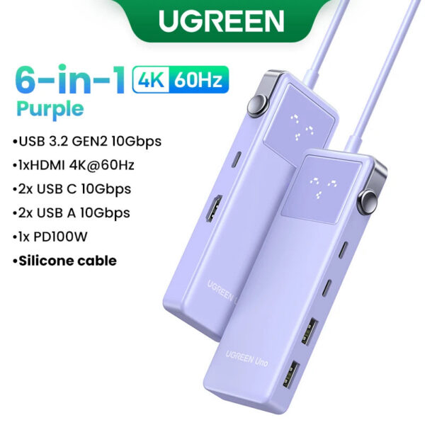 de38ab17597cd7b9 UGREEN Uno USB C HUB 6-in-1 4K60Hz PD100W 10Gbps USB3.2 Splitter Adapter for Laptop Macbook Pro Air USB Expander Docking Station