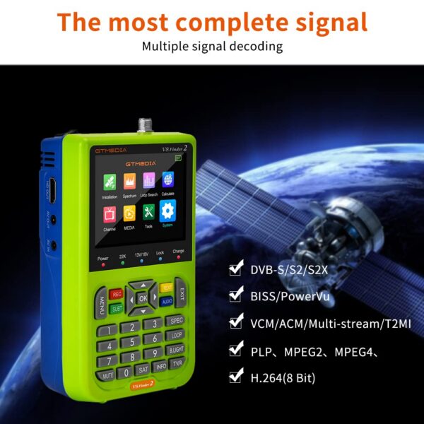de66b571a603388f ICQUANZX V8 Satellite Finder Signal Meter Upgraded TV DVB-S2/S2X Receiver Detector, HD 1080P Free to Air FTA 3.5" LCD Built-in 5000mAh Battery for Adjusting Sat Dish