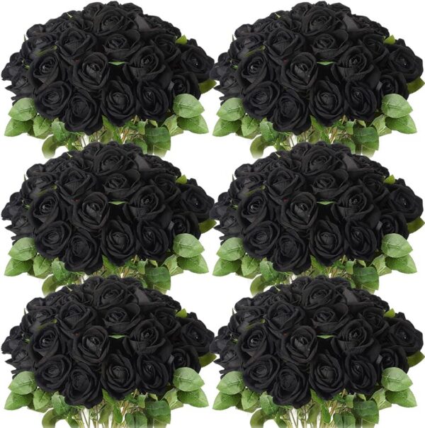 deaf778db4119a53 50 Pcs Artificial Rose Flower Realistic Silk Roses with Stem Bouquet of Flowers Plastic Flowers Real Looking Fake Roses for Home Wedding Centerpieces Party Decorations (Black)