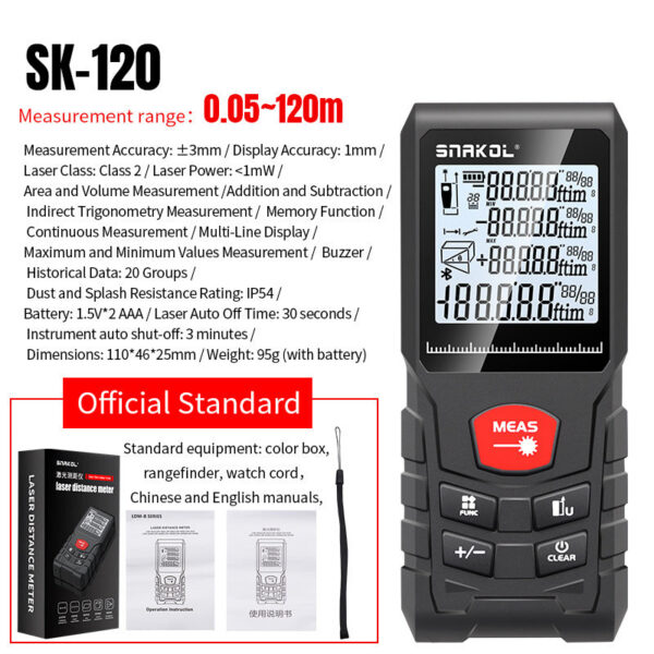 Snakol Tape Measure 50M/70M/100M/120M Laser Distance Meter Rangefinder Profesional Digital Range Finder Ruler Test Tools