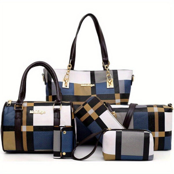 decc36fea1fa1a37 6-Pcs Womens Handbags Tote Bags Shoulder Bag Leather Purses Satchel Bag Top-Handle Handbag Crossbody Bag Wallet Clutch