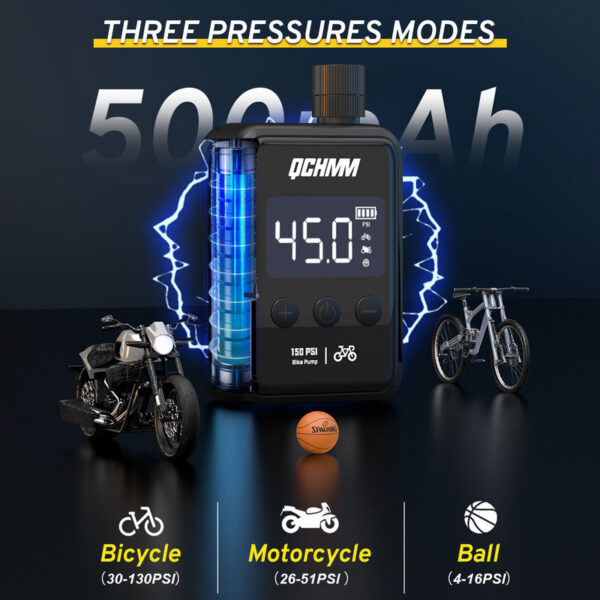 Mini Electric Pump with Digital LCD Pressure Gauge, Ultra Small 120 PSI Bicycle Air Pump, 500 mAh, Type-C
