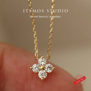 defc92bf032d3093 ITSMOS Solid Sterling Sier Zircon Flower Diamond Pendant Dainty Simple Gold Necklace For Women Wedding Party