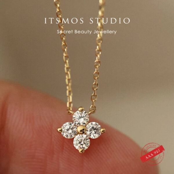ITSMOS Solid Sterling Sier Zircon Flower Diamond Pendant Dainty Simple Gold Necklace For Women Wedding Party