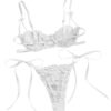 Lilosy Sexy Underwire Cute Push Up Strappy Embroidered Mesh Sheer Lingerie Set See Through Panty Bra