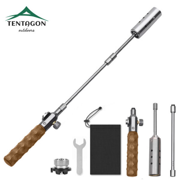 Wood Handle Removable Three-stage Burner Outdoor Camping Torch Cooking Bbq Igniter Cassette Gas Tank Highpower Flame Gun