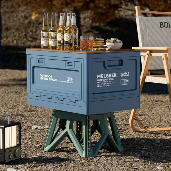 Camping storage trunk organizer, picnic camping box, car folding outdoor bench and chopping board
