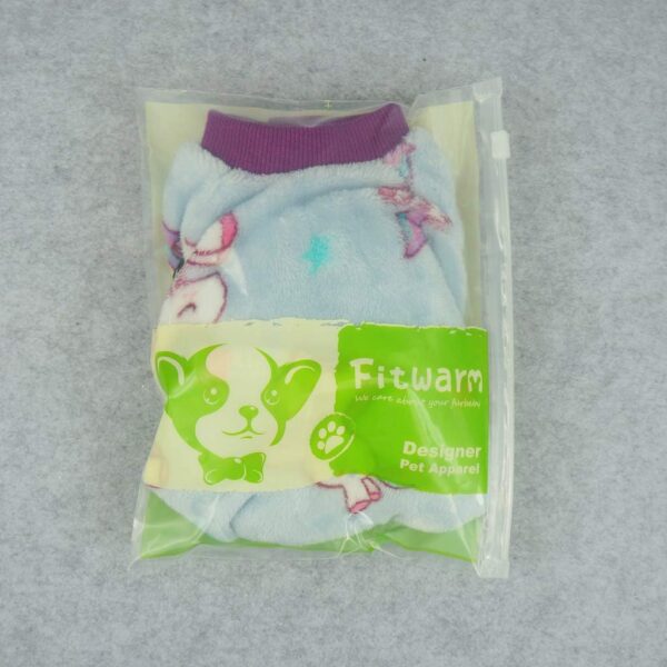 Unicorn Fuzzy Dog Pajamas, Dog Winter Clothes for Small Dogs Girl Boy, Pet Onesie with Feet, Cat Outfit, Light Blue, Small
