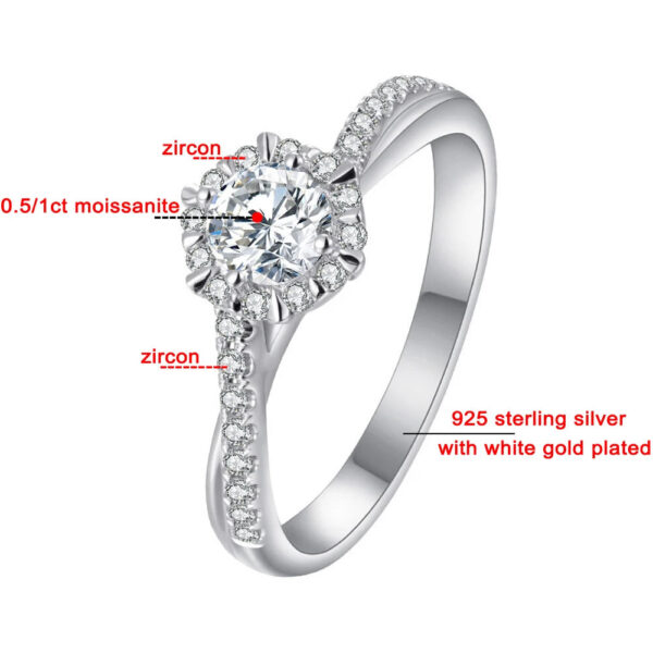 0.5/1CT Moissanite Engagement for Women D Color Sparkling Lab Diamond Fine Jewelry S Sier Rings Original Certified