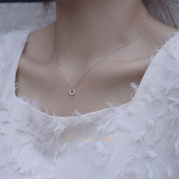 Sterling Sier Necklace Flash Diamond Geometric Double Circle Pendant Female Fashion Clavicle Chain Birthday Gift Jewelry
