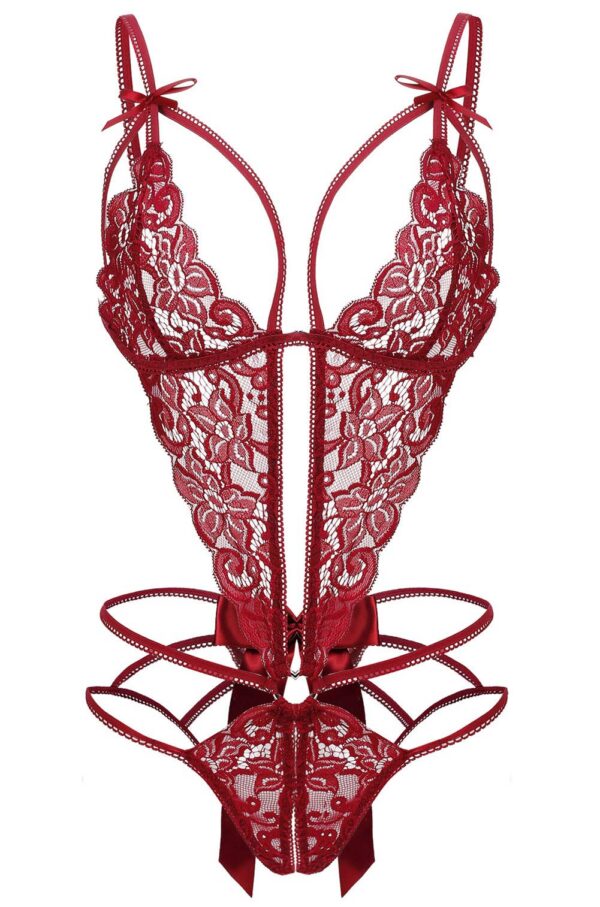 Donnalla Women's Deep V Lace Teddy One Piece Cutout Strappy Lingerie