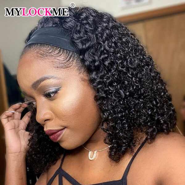 dffbc96ba6d68edf Headband Wig Kinky Curly MYLOCKME Glueless Full hine Made Brazilian Remy Human Hair Wigs For Women 180% Density